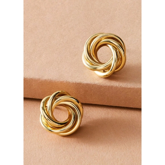 Anthropologie Minimalist Twisted Rope Gold Classy Earrings - Picture 2 of 5